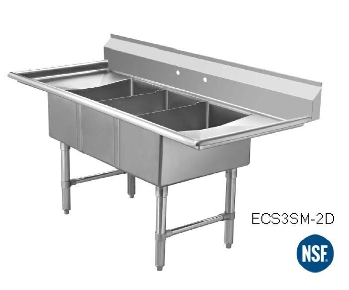 Klinger&#39;s Trading HDS32D-18X18 Sink, Three compartment, 90&quot; W x 23-1\2&quot; D OA
