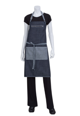 Chef Works AB034-IBL-0 Manhattan Bid Apron, Reversible Fabric Ties &amp; Pockets, Cotton Denim