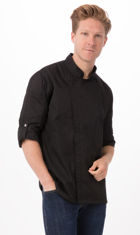 Chef Works BCLZ008-BLK-M Hartford Chef&#39;s Coat Long Sleeve Black- Medium