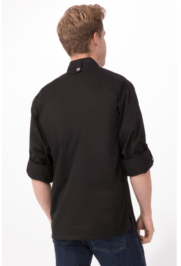 Chef Works BCLZ008-BLK-M Hartford Chef&#39;s Coat Long Sleeve Black- Medium