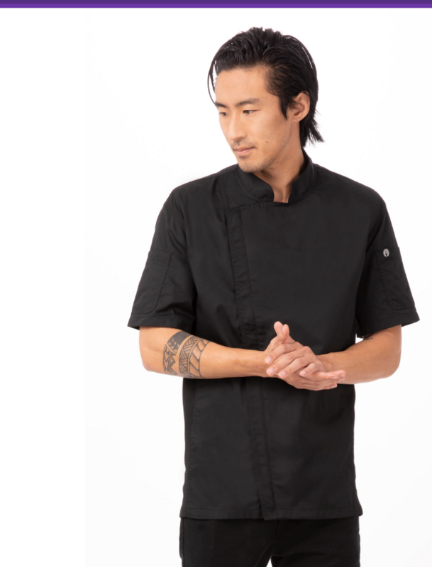 Chef Works BCSZ009-BLK-L  Springfield Chef&#39;s Coat Short Sleeve,  Large