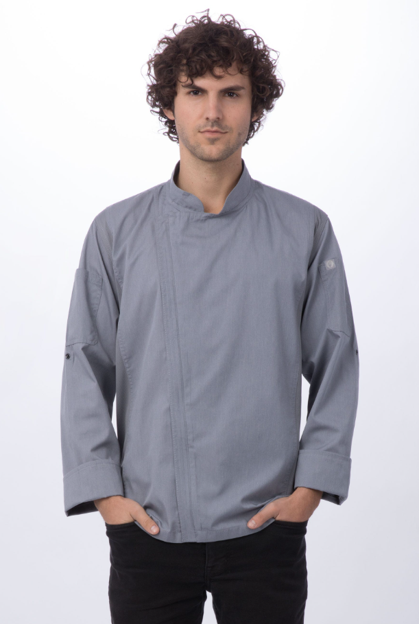 Chef Works BCLZ008-GRY-L Hartford Chef&#39;s Coat Long Sleeve, Gray, Large