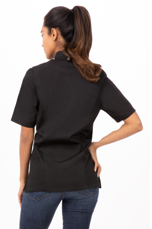 Chef Works BCWSZ006-BLK-S Springfield Woman Chef&#39;s Coat Short Sleeve, Black, Small