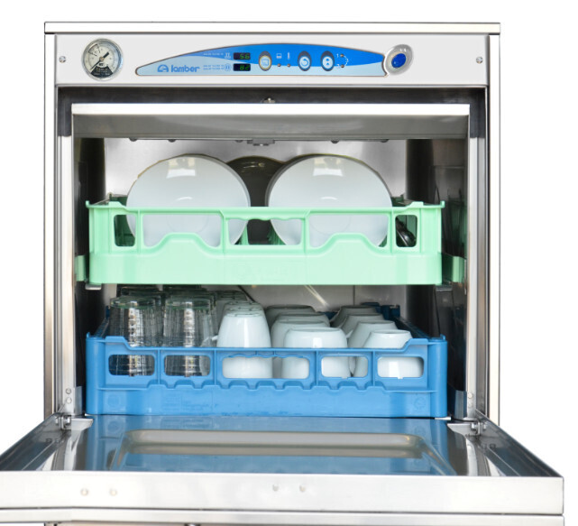 Eurodib F99EKDPS Lamber Dishwasher, high temp, undercounter, 14.57&quot; clearance, (2-3-4) min. cycle, (30-20-15) racks/hour, double basket capacity