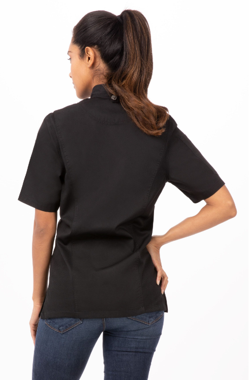 Chef Works BCWSZ006-BLK-L Springfield Woman Chef&#39;s Coat Short Sleeve, Large