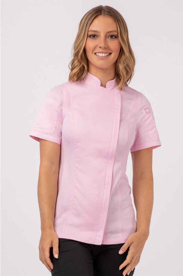 Chef Works BCWSZ006-BLK-L Springfield Woman Chef&#39;s Coat Short Sleeve, Large