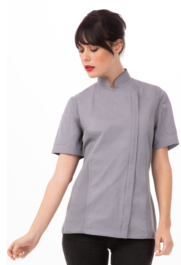 Chef Works BCWSZ006-BLK-S Springfield Woman Chef&#39;s Coat Short Sleeve, Black, Small