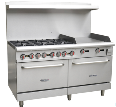 Servware SGR-6B-24G Restaurant Range, natural gas, 60", 6 Burners, 24" griddle