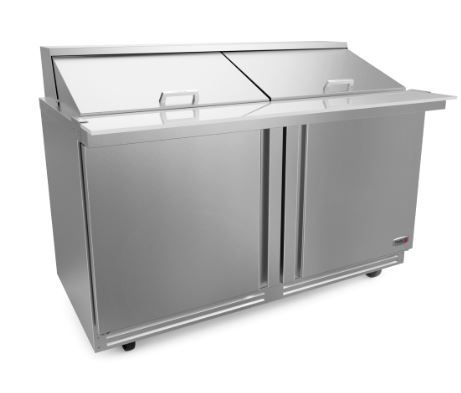 Fagor FMT-60-24 N  19086781 Mega Top Sandwich/Salad Refrigerator, 60-3/8&quot;W, (2) doors, (2) adjustable shelves, includes: (24) 1/6 size pans 4&quot; deep, stainless steel insulated hood &amp; lid, 10&quot;D reversib