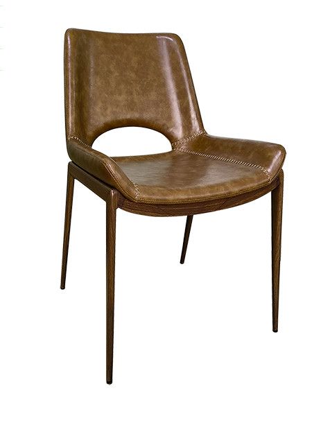 Everyday Restaurant ERP-468 Indoor Wood Grain Metal Chair with tan brown vinyl Back &amp; Seat