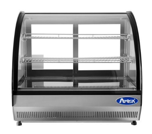 Atosa CRDC-35 Refrigerated Display Case, countertop, 27-3/5&quot;W x 22-1/10&quot;D x 26-2/5&quot;H, 3.5 cu. ft. capacity, curved front glass, 33° - 41°F temperature range, (2) stainless steel shelves, (2) rear slid