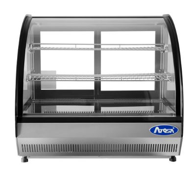 Atosa CRDC-35 Refrigerated Display Case, countertop, 27-3/5&quot;W x 22-1/10&quot;D x 26-2/5&quot;H, 3.5 cu. ft. capacity, curved front glass, 33° - 41°F temperature range, (2) stainless steel shelves, (2) rear slid
