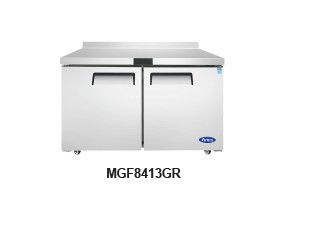 Atosa MGF8413GR Atosa Freezer Counter/Work Top, with backsplash, reach-in, two-section, 13.4 cu. ft. capacity, 48-3/10"W x 30"D x 39-4/5"H, rear bottom-mounted self-contained refrigeration, (2) hinged