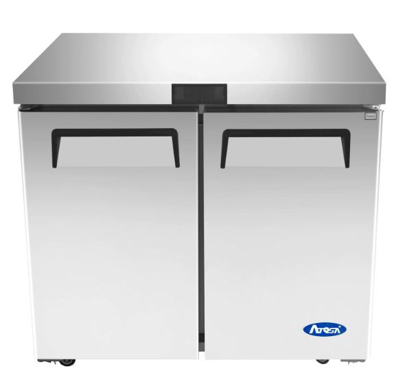 Atosa MGF36RGR  Atosa Undercounter Refrigerator, reach-in, two-section, 36-5/16&quot;W x 30&quot;D x 34-1/4&quot;H, rear-mounted self-contained refrigeration, 8.7 cu. ft., (2) hinged solid doors