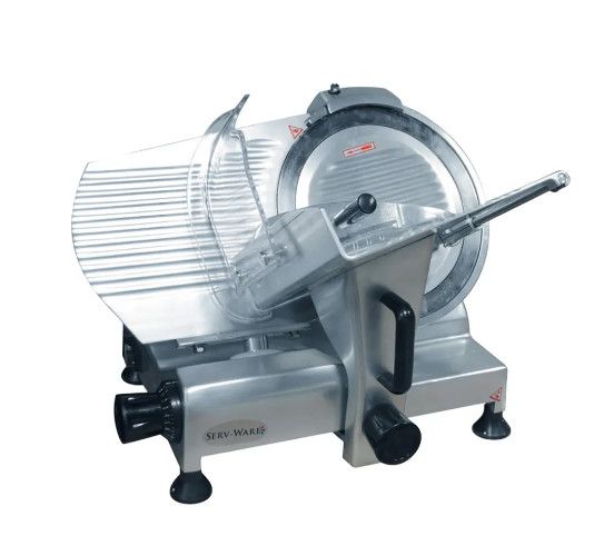 Serv-ware SLC-12 Processing - Meat Slicer 12" - single speed, 12" diameter alloy knife, belt drive, safety guard, knife sharpener, adjustable thickness up to 9/16", fan-cooled, thermal overload protec