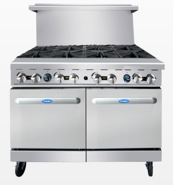 Atosa AGR-8B-NG CookRite Range, natural gas, 48"W x 31"D x 57-3/8"H, (8) 32,000 BTU open burners, removable cast iron top grates, (2) 20"W ovens, (2) adjustable chrome oven racks per oven, pilot light