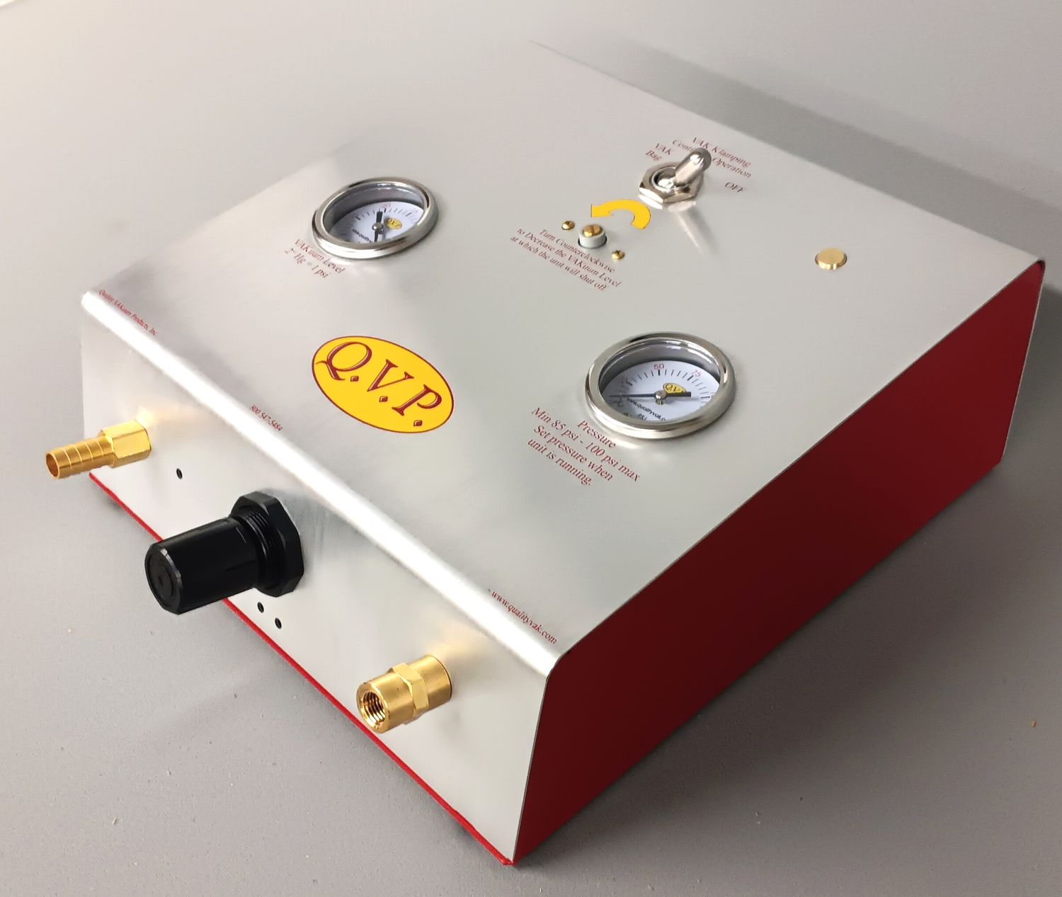 Quality VAKuum Products' NU6 regulated air-powered vacuum pump pulls 6 C.F.M. of vacuum flow.