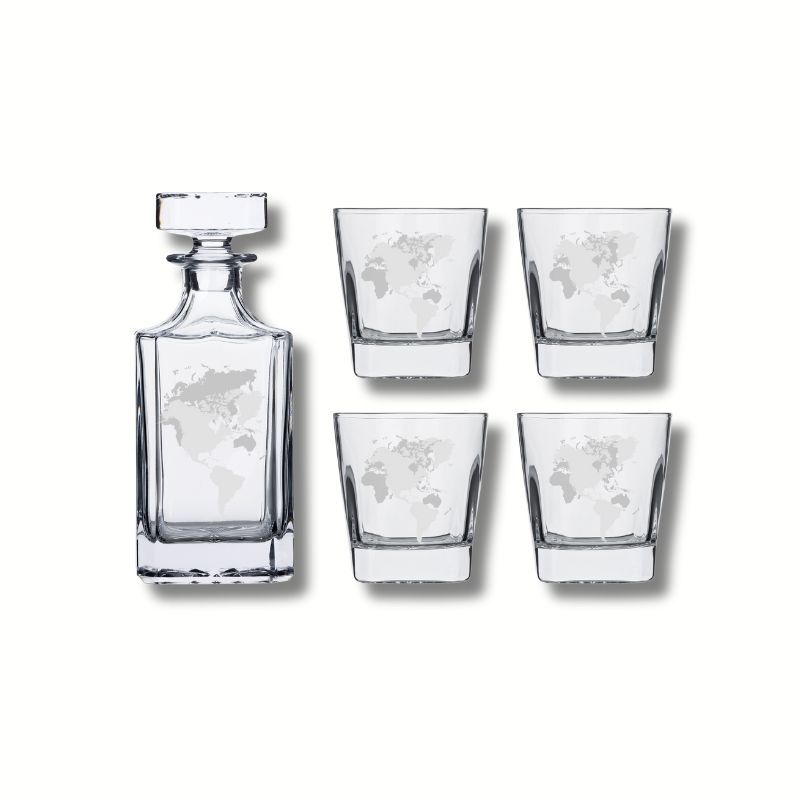 World Map Whisky Decanter and Glass Set