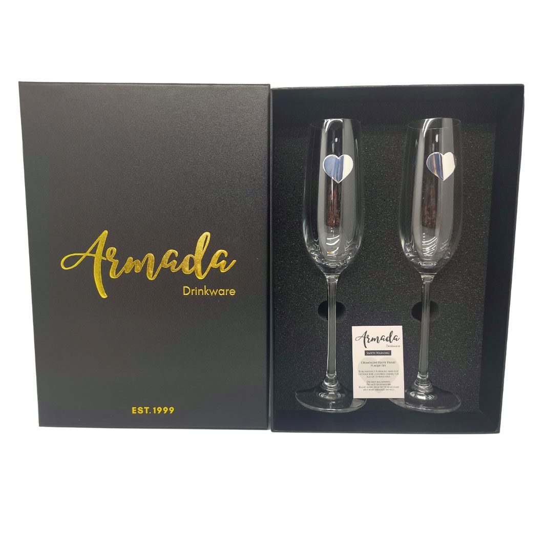 Champagne Flute Set with Heart Plate