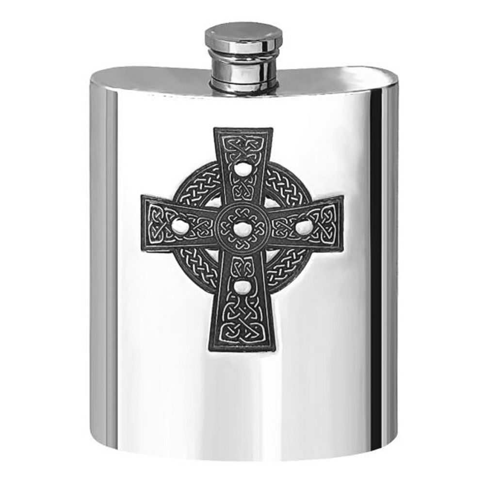 British Pewter Celtic Cross 6oz Hipflask