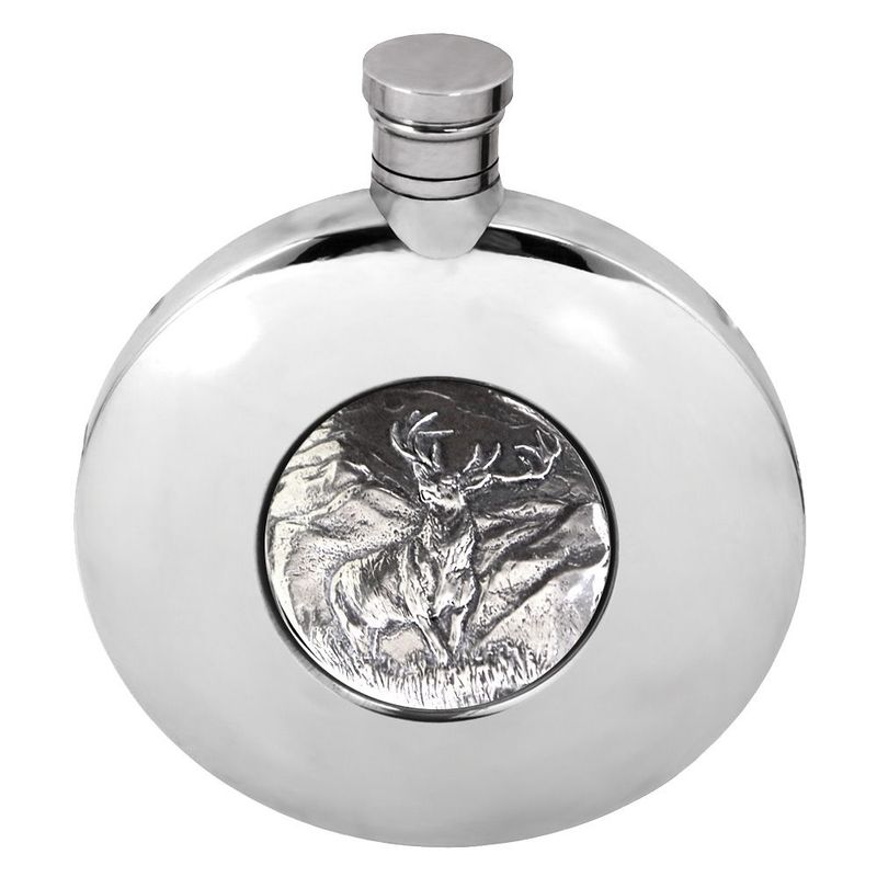 British Pewter Ellipse Stag 5.5oz Badge Hipflask