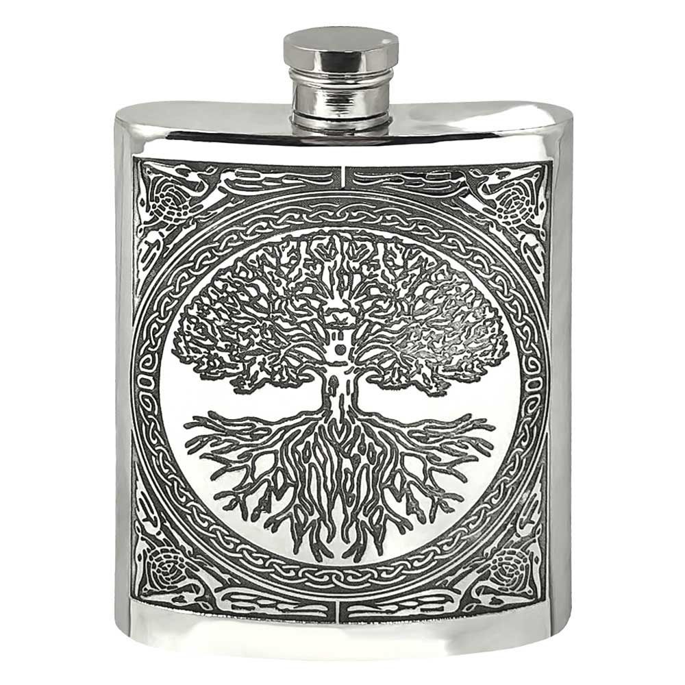 British Pewter Tree of Life 6oz Hipflask