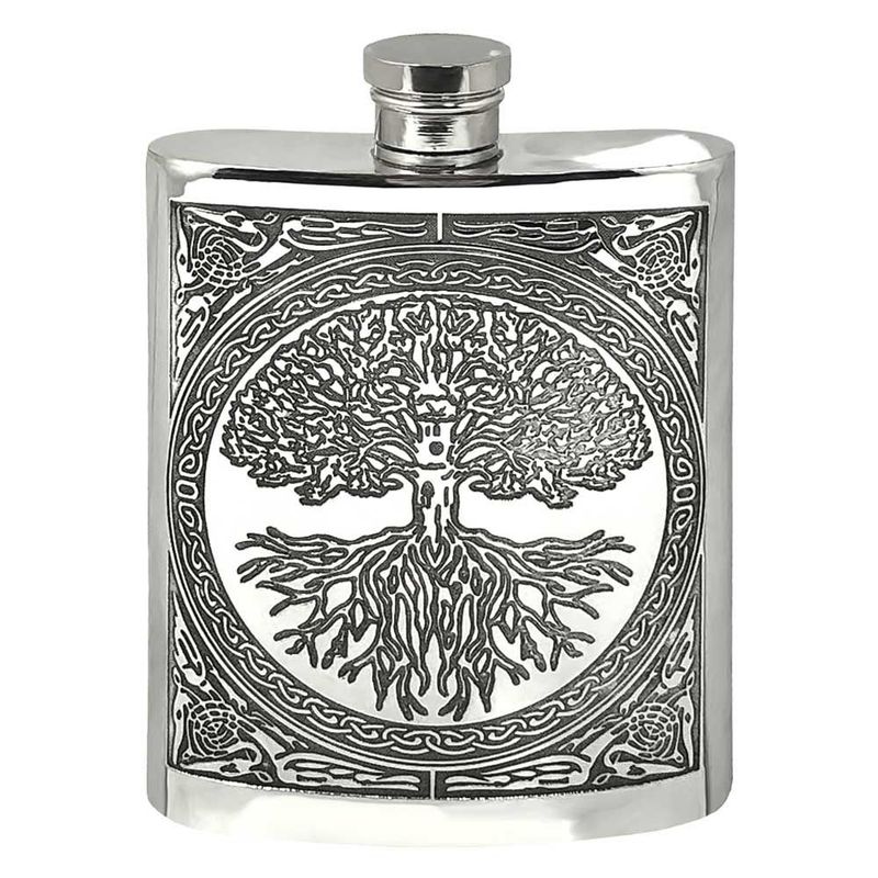 British Pewter Tree of Life 6oz Hipflask
