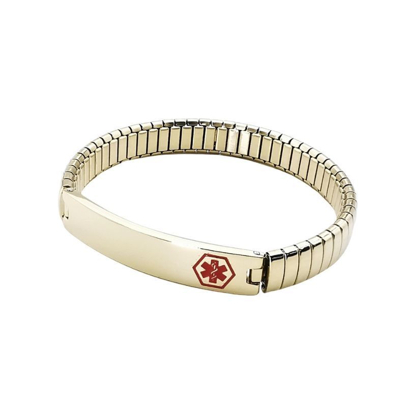Medic ID Stainless Steel Gold Plating Slim Expansion Bracelet