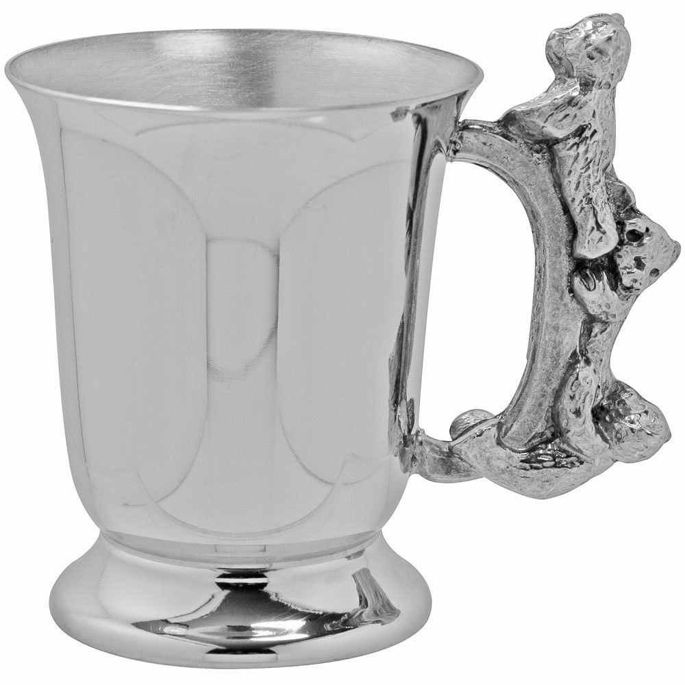 British Pewter Teddy's Handle Bell Child's Mug