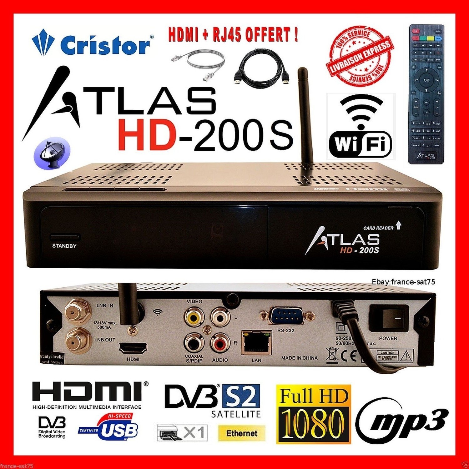 Cristor Atlas HD 200s Récepteur HD Double Tuner WiFi Ethernet