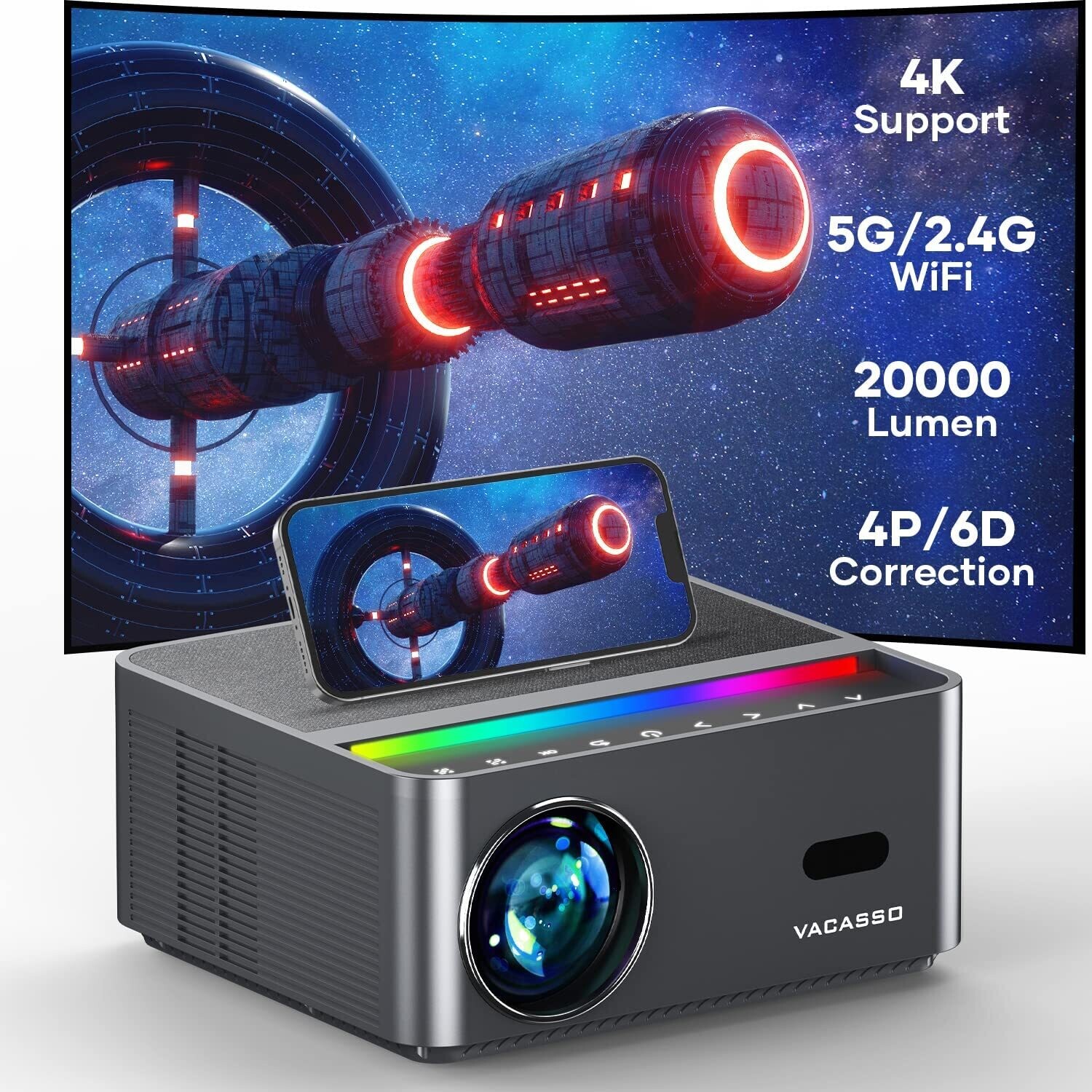 VACASSO Projector with 5G Wifi and Bluetooth