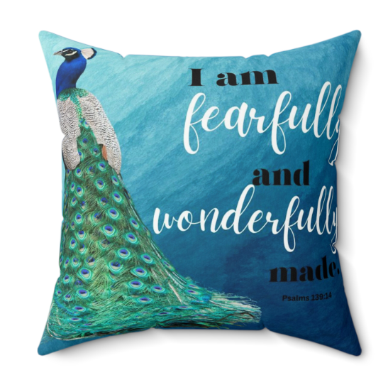 Peacock &quot;Fearfully &amp; Wonderfully&quot;  Spun Polyester Square Pillow - 16&quot;x16&quot;