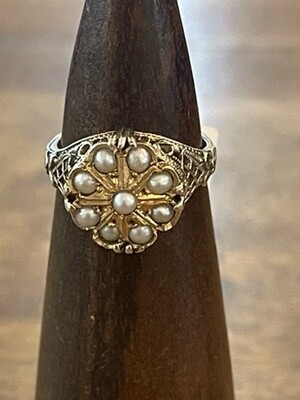 14k White Gold Akoyo Pearl Ring Size 7.5
