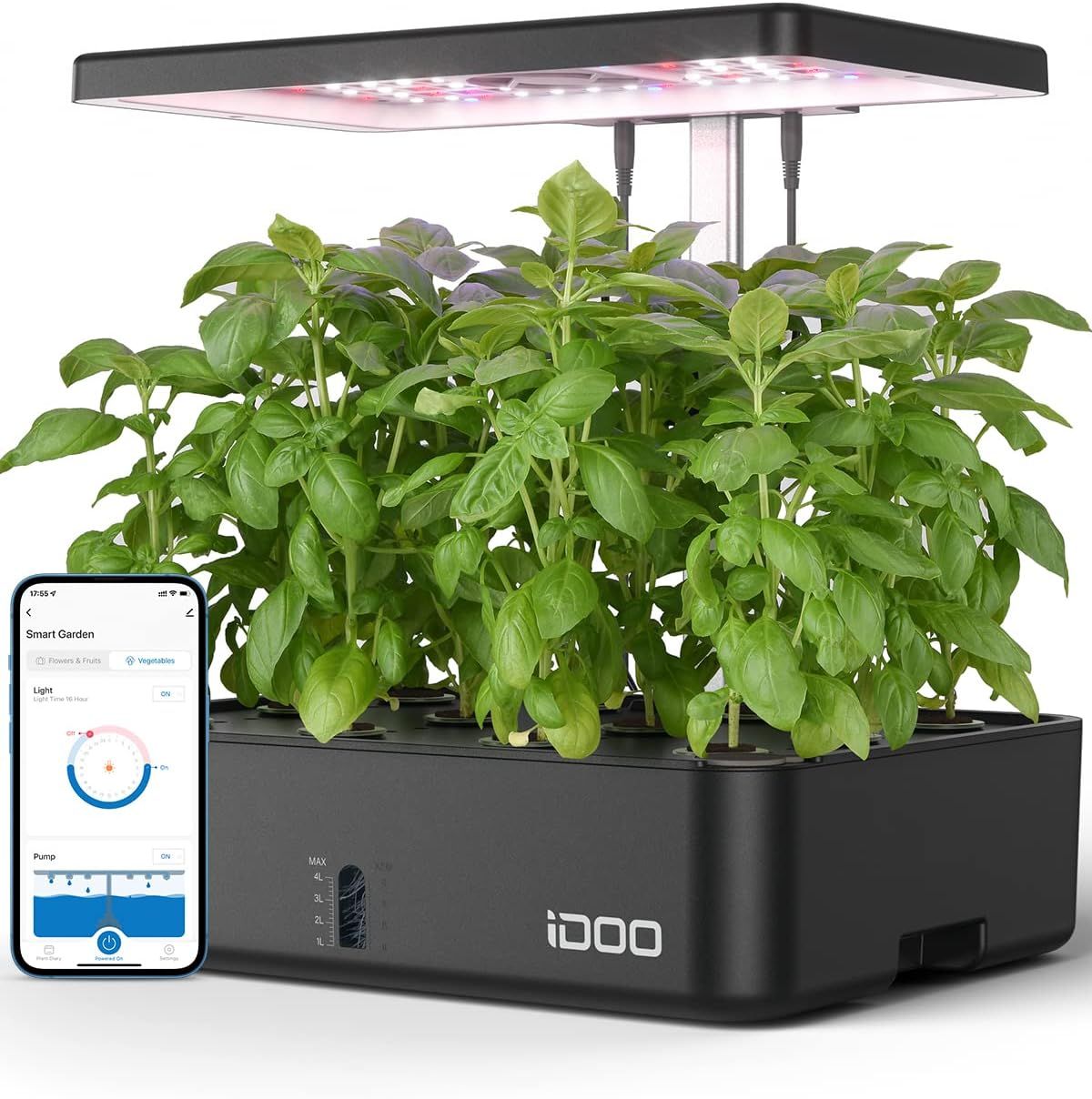 Giardino Intelligente con LED Smart Garden con 12 baccelli, Altezza Regolabile, Nero