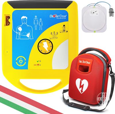 Defibrillatore semiautomatico SAVER ONE con batteria non ricaricabile e coppia di piastre per adulti, Garanzia 6 anni, Made in Italy