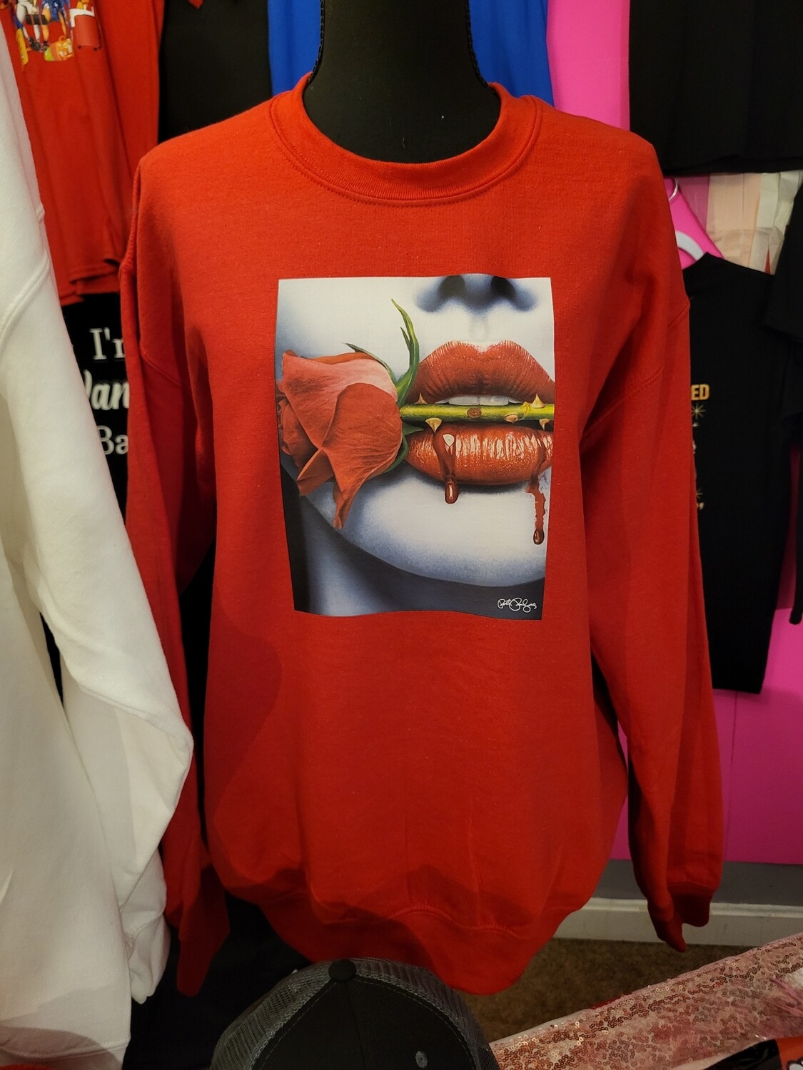 Red Rose Lips Crew Neck Unisex