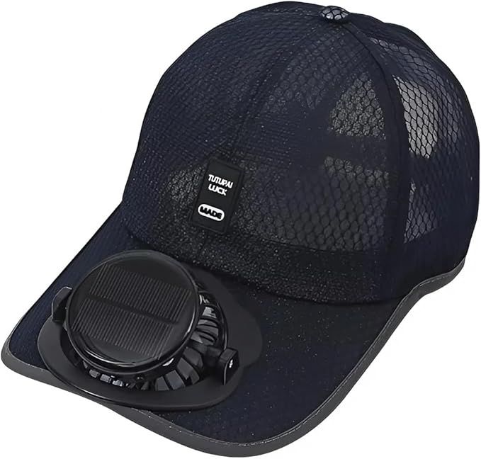 Mens Baseball Cap with Solar Fan – UV Protection Wide Brim Mesh Cap, Solar &amp; USB Powered for Outdoor, Heat Relief