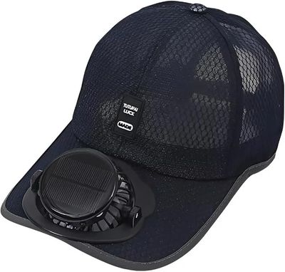 Mens Baseball Cap with Solar Fan – UV Protection Wide Brim Mesh Cap, Solar &amp; USB Powered for Outdoor, Heat Relief