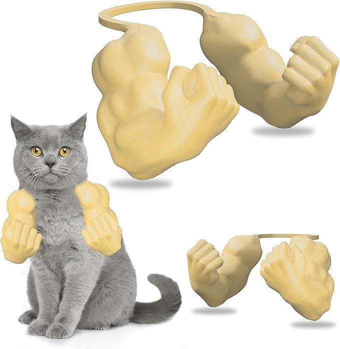 Muscle Cat Hulks Arms, 3D Printed Cat&#39;s Neck Arms with Muscle, Superhero Cosplay for Kitten Cat Birthday Party Supplies Halloween Costume Accessories (Yellow)