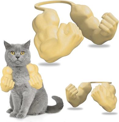 Muscle Cat Hulks Arms, 3D Printed Cat&#39;s Neck Arms with Muscle, Superhero Cosplay for Kitten Cat Birthday Party Supplies Halloween Costume Accessories (Yellow)