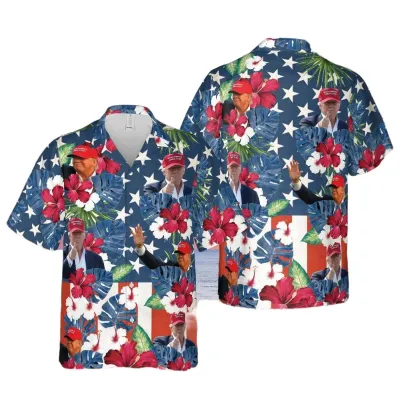 President 4th July Great Again Hawaiian Shirt, Cool Patriotic America July Fourth Button Up Shirt, Independence Day