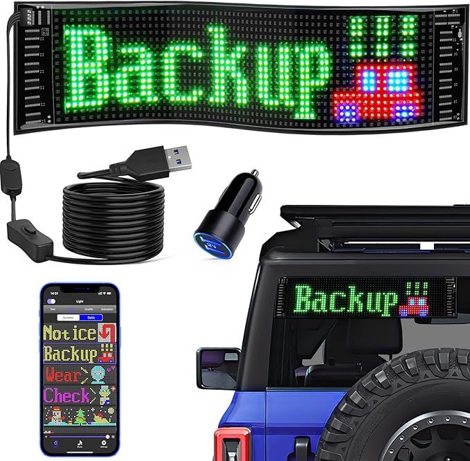 USB 5V LED Sign, Bluetooth, App Control, Flexible, Programmable Custom Text Pattern Animation Scrolling Display for Car, Store, Party, Bar, Hotel, Concert, 12x60CM