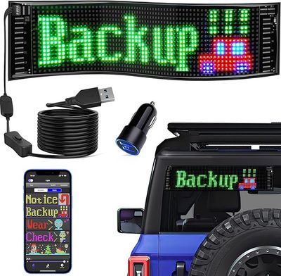 USB 5V LED Sign, Bluetooth, App Control, Flexible, Programmable Custom Text Pattern Animation Scrolling Display for Car, Store, Party, Bar, Hotel, Concert, 12x60CM