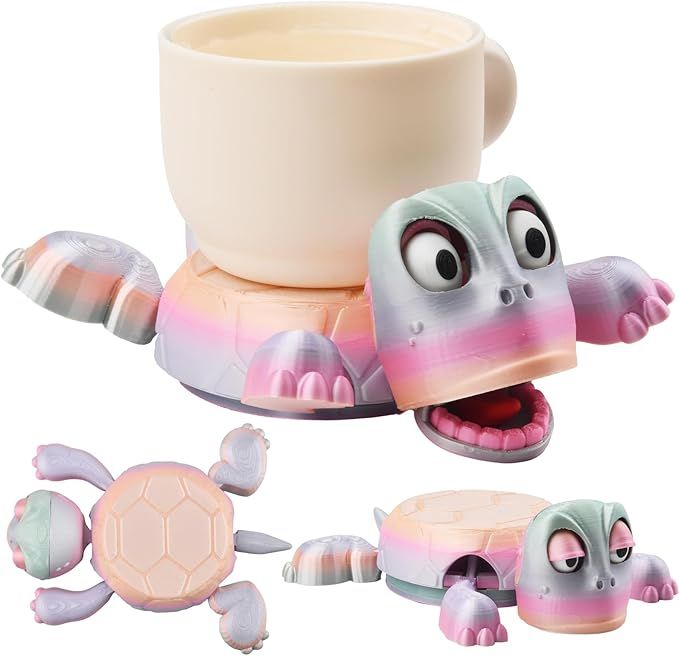Turtle Coaster, Turtle Cup Holder with Funny Expression, 2 PC Cup Holder with Liftable Limbs &amp; Expressive Face for Turtles,Tortoise Lover Gag Gifts Home Decor, Car(2pc-Green Pink)