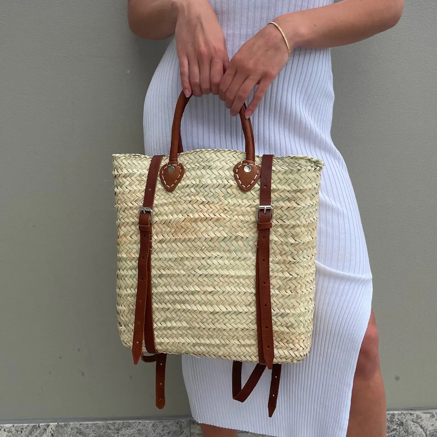 Straw Beach Bag with Leather Strap - Straw Backpack - Hipste