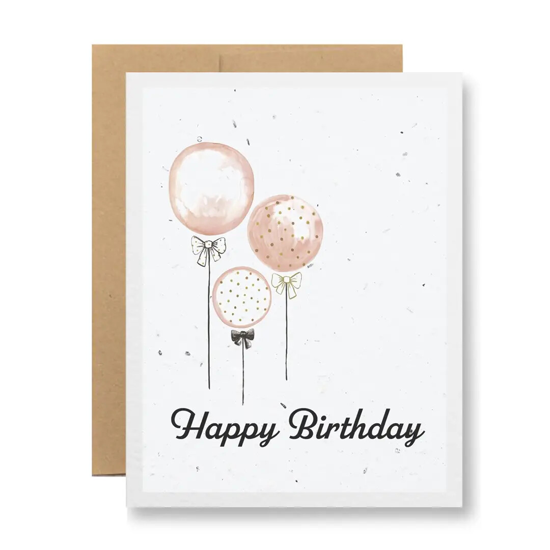 Plantable Greeting Card - Happy birthday {pink balloons}