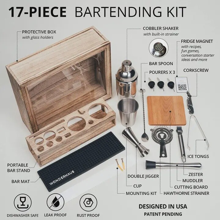 Barbox - Home Mini Bar with Complete 17-piece Bartending Kit