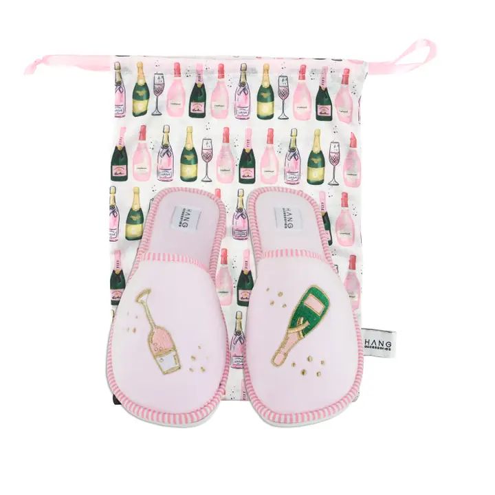 Champagne Foldable Travel Slippers &amp; Pouch Set - Med