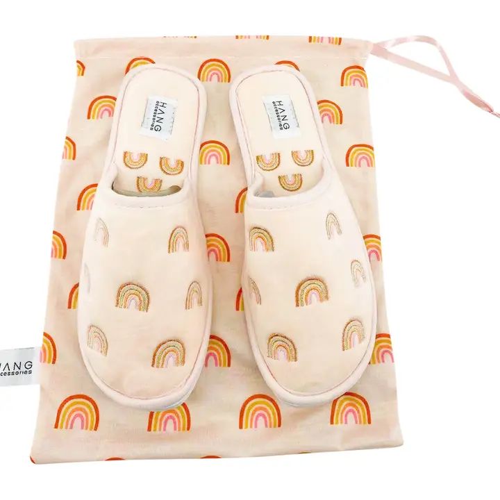 Rainbow Foldable Travel Slippers &amp; Pouch Set - Small