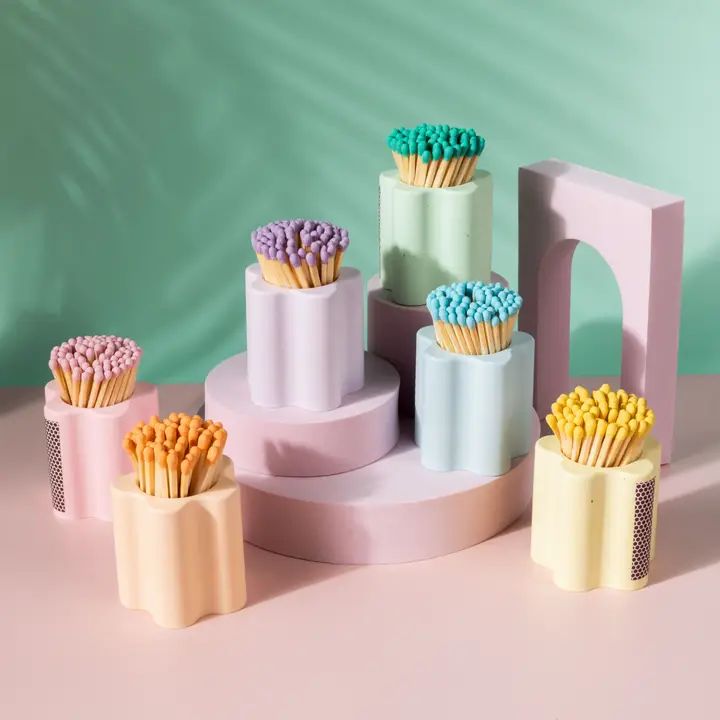Pastel Flower Vessel with Colorful Matchsticks - Orange